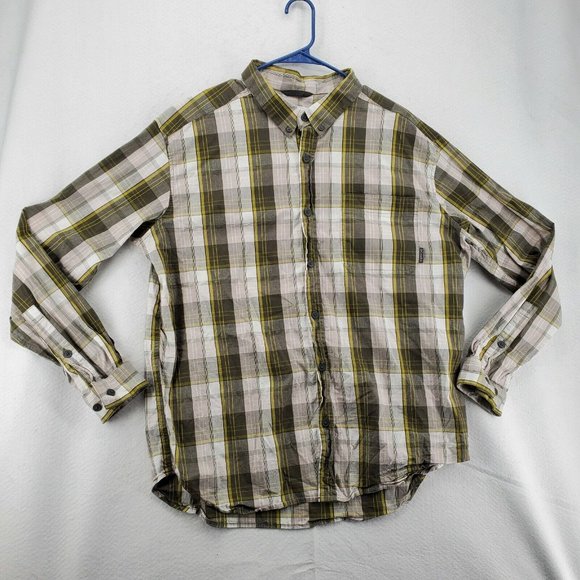 Columbia Shirt Men's Long Sleeve Button Up Collared Green White Yellow Plaid XL - Picture 2 of 12